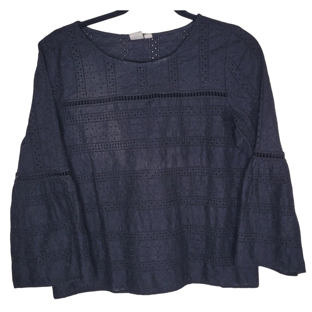 Gap Black Embroidered Bell Sleeve Blouse S 100% Cotton Pullover